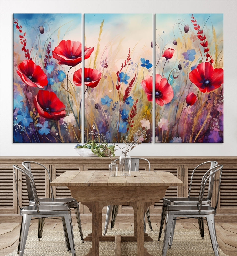 Colorful Wall Art Canvas Print Abstract Flowers Watercolor Red Blue Painting