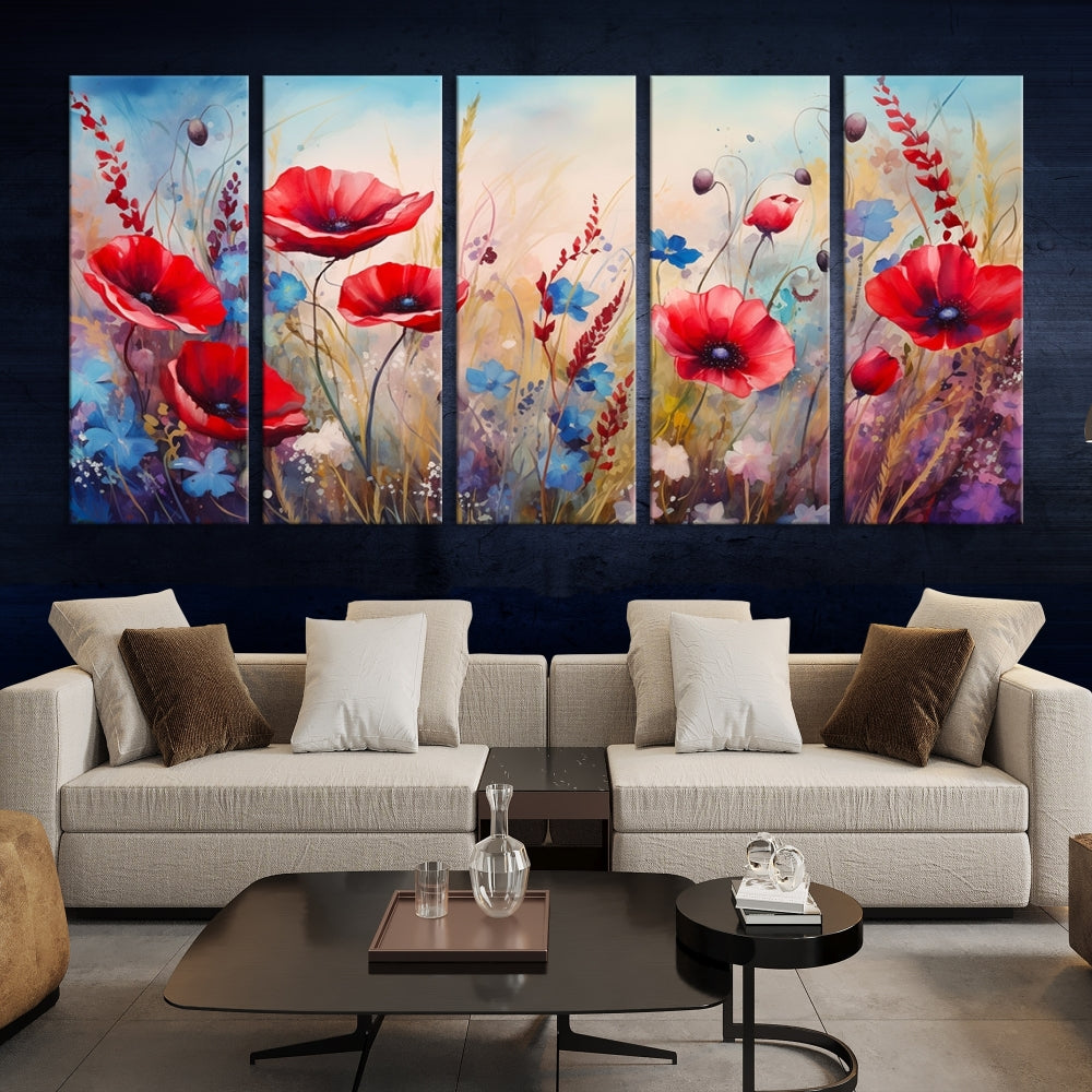 Colorful Wall Art Canvas Print Abstract Flowers Watercolor Red Blue Painting