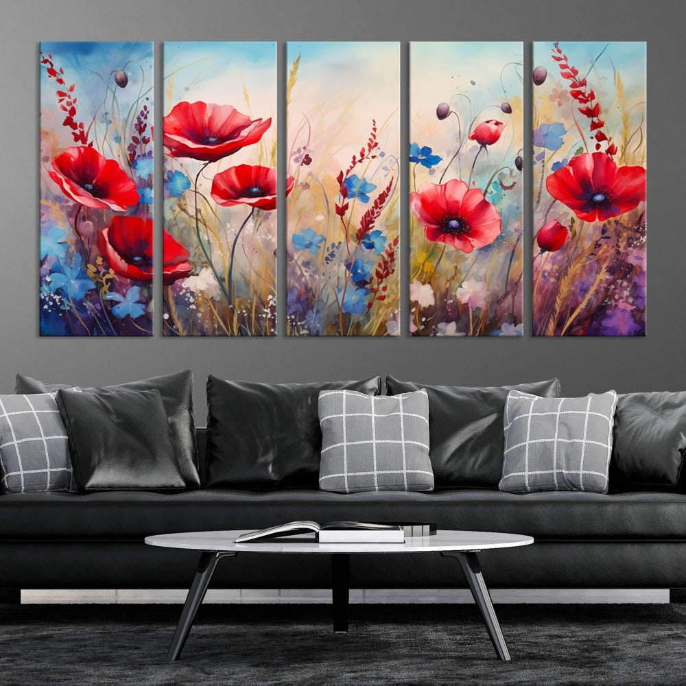 Colorful Wall Art Canvas Print Abstract Flowers Watercolor Red Blue Painting