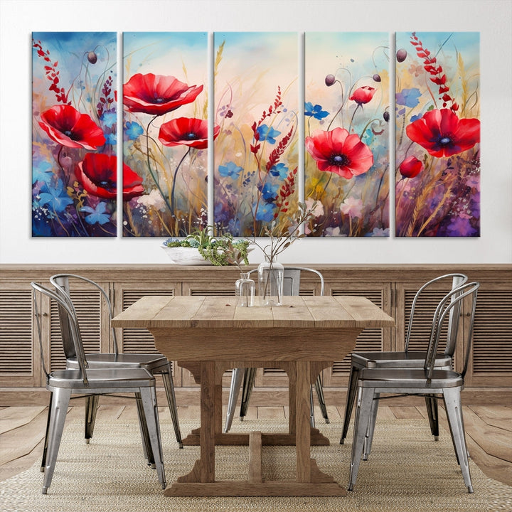 Colorful Wall Art Canvas Print Abstract Flowers Watercolor Red Blue Painting