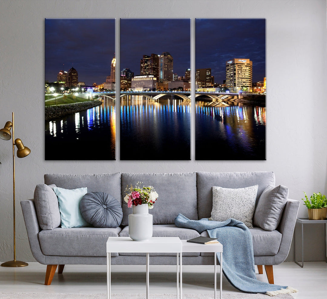 Columbus Cityscape Night Skyline Large Wall Art Canvas Print