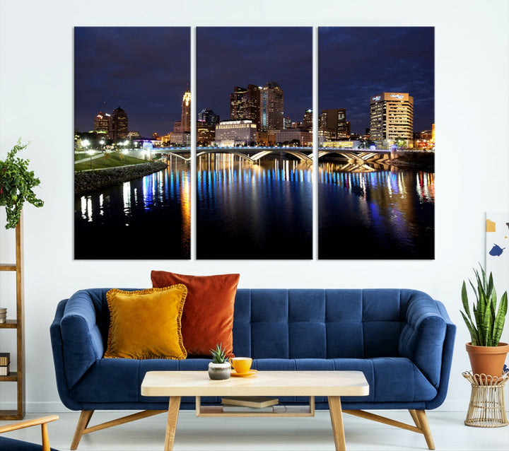 Columbus Cityscape Night Skyline Large Wall Art Canvas Print