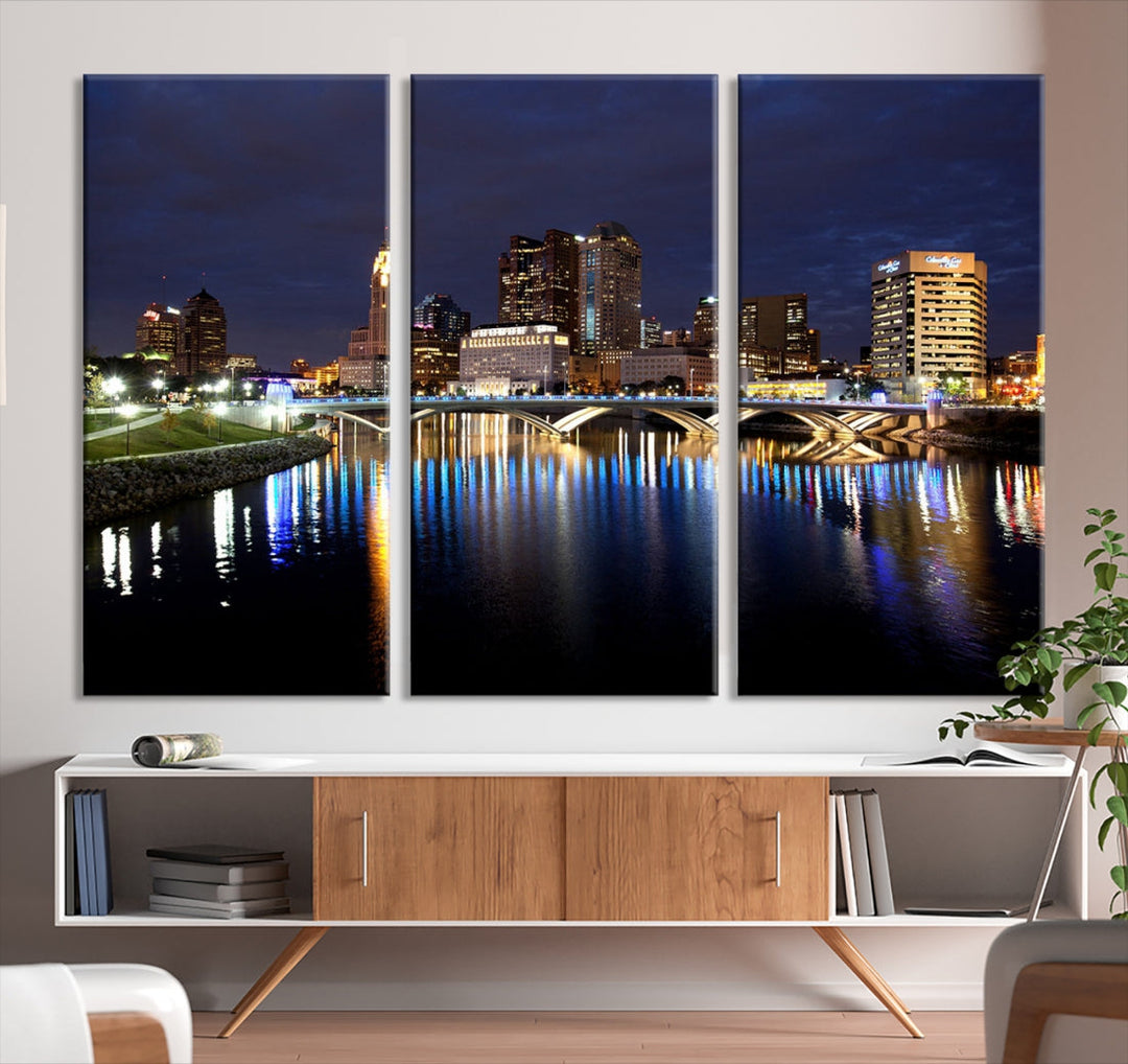 Columbus Cityscape Night Skyline Large Wall Art Canvas Print