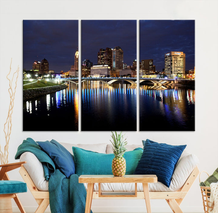 Columbus Cityscape Night Skyline Large Wall Art Canvas Print