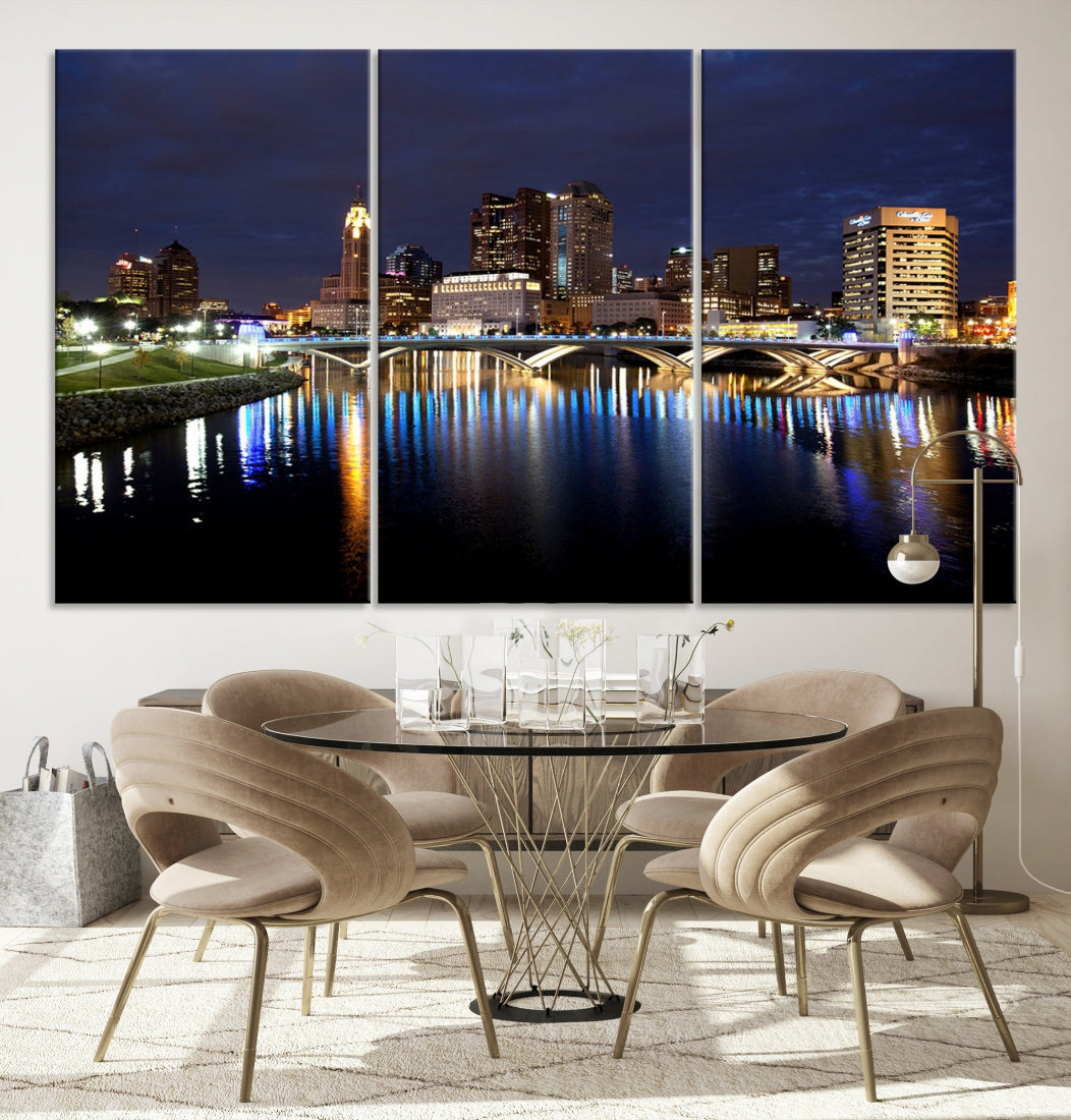 Columbus Cityscape Night Skyline Large Wall Art Canvas Print