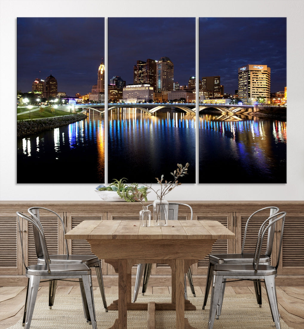 Columbus Cityscape Night Skyline Large Wall Art Canvas Print