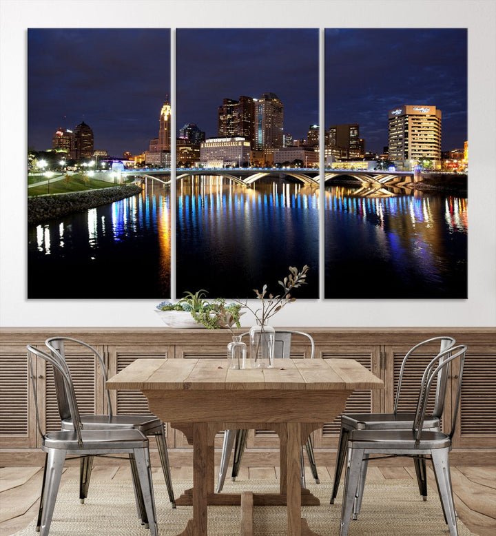 Columbus Cityscape Night Skyline Large Wall Art Canvas Print