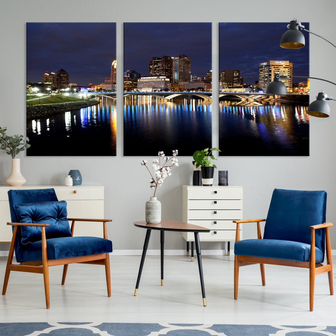 Columbus Cityscape Night Skyline Large Wall Art Canvas Print