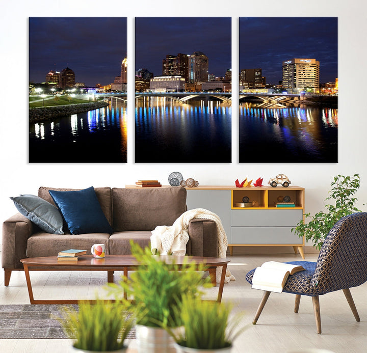 Columbus Cityscape Night Skyline Large Wall Art Canvas Print