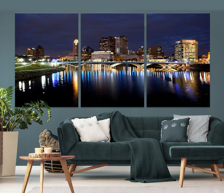 Columbus Cityscape Night Skyline Large Wall Art Canvas Print