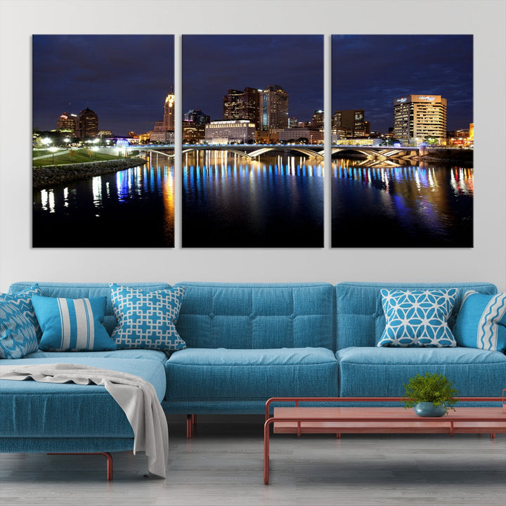 Columbus Cityscape Night Skyline Large Wall Art Canvas Print