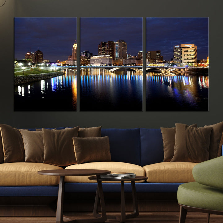 Columbus Cityscape Night Skyline Large Wall Art Canvas Print