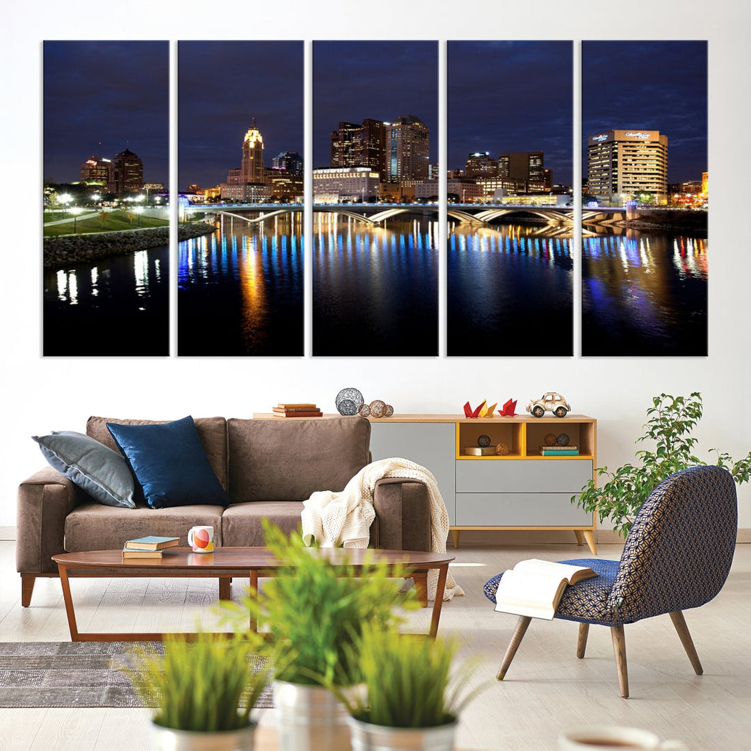 Columbus Cityscape Night Skyline Large Wall Art Canvas Print