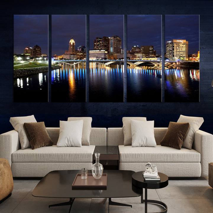 Columbus Cityscape Night Skyline Large Wall Art Canvas Print