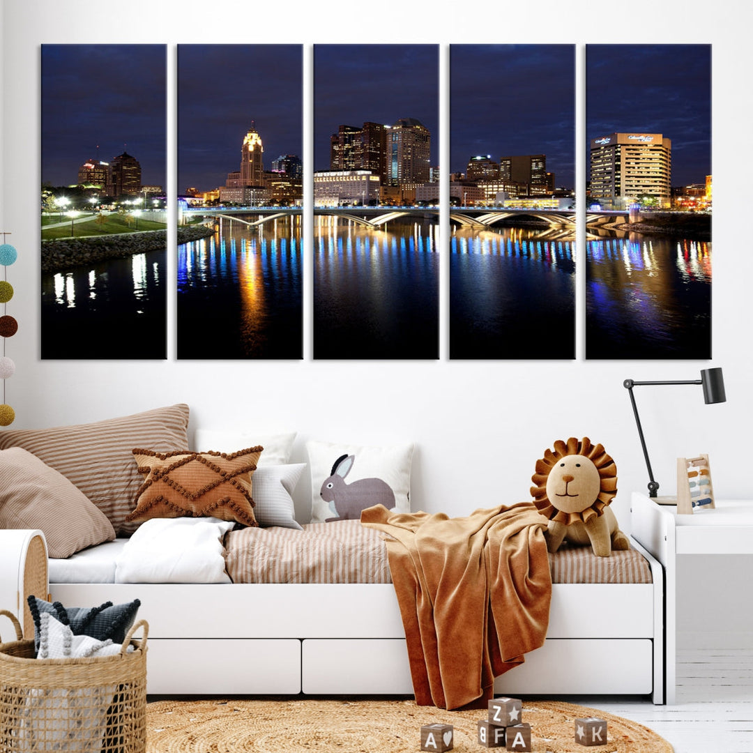 Columbus Cityscape Night Skyline Large Wall Art Canvas Print