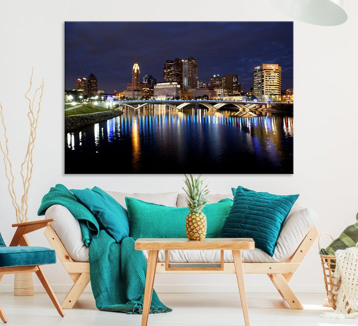 Columbus Cityscape Night Skyline Large Wall Art Canvas Print