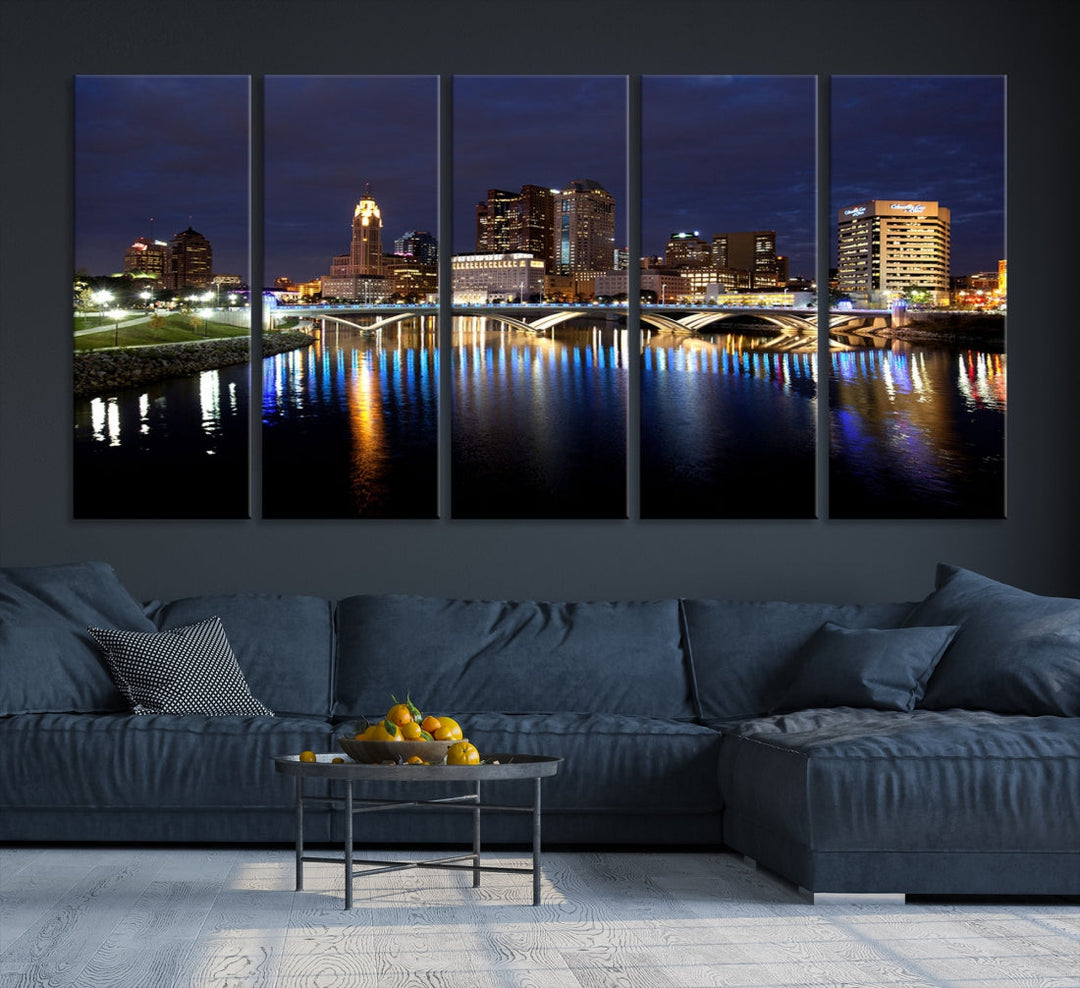 Columbus Cityscape Night Skyline Large Wall Art Canvas Print