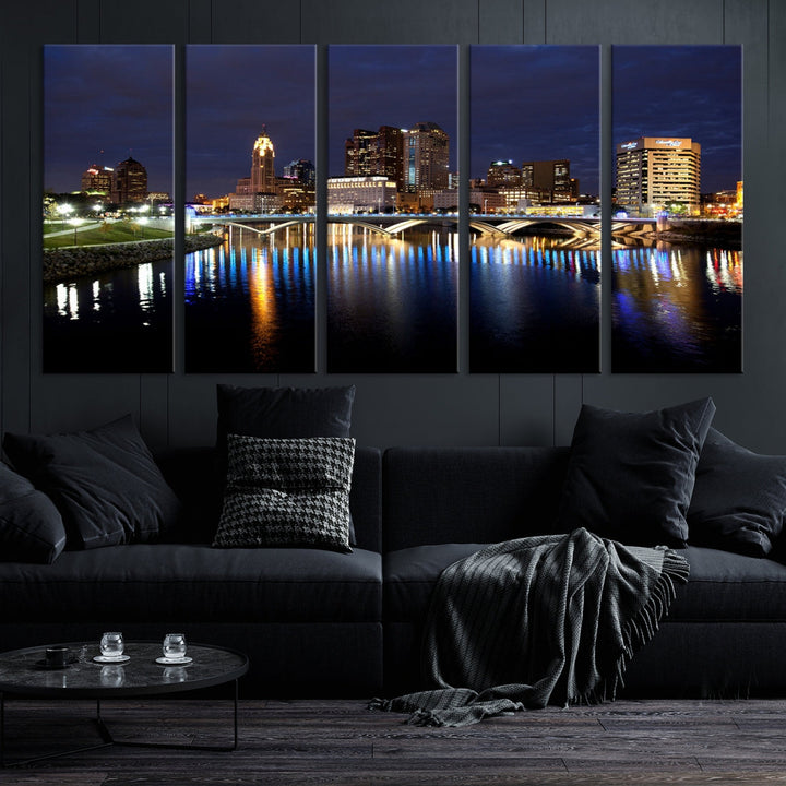 Columbus Cityscape Night Skyline Large Wall Art Canvas Print