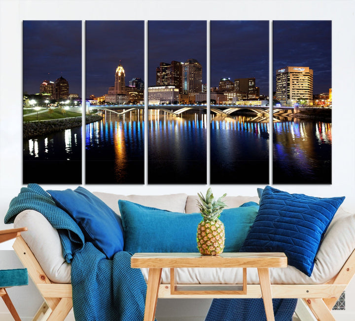 Columbus Cityscape Night Skyline Large Wall Art Canvas Print