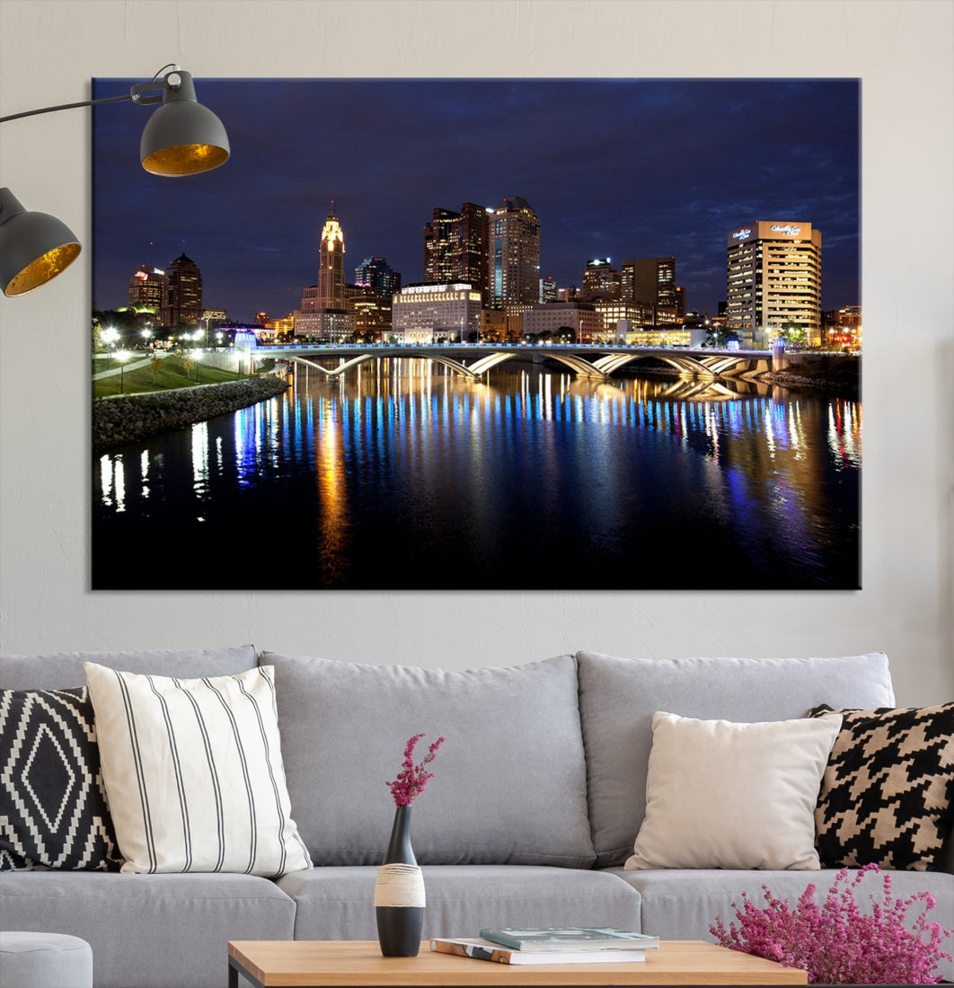 Columbus Cityscape Night Skyline Large Wall Art Canvas Print