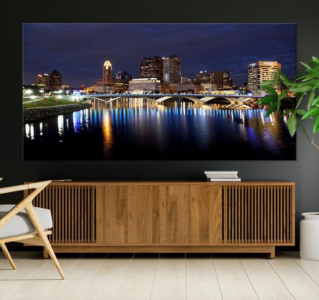 Columbus Cityscape Night Skyline Large Wall Art Canvas Print