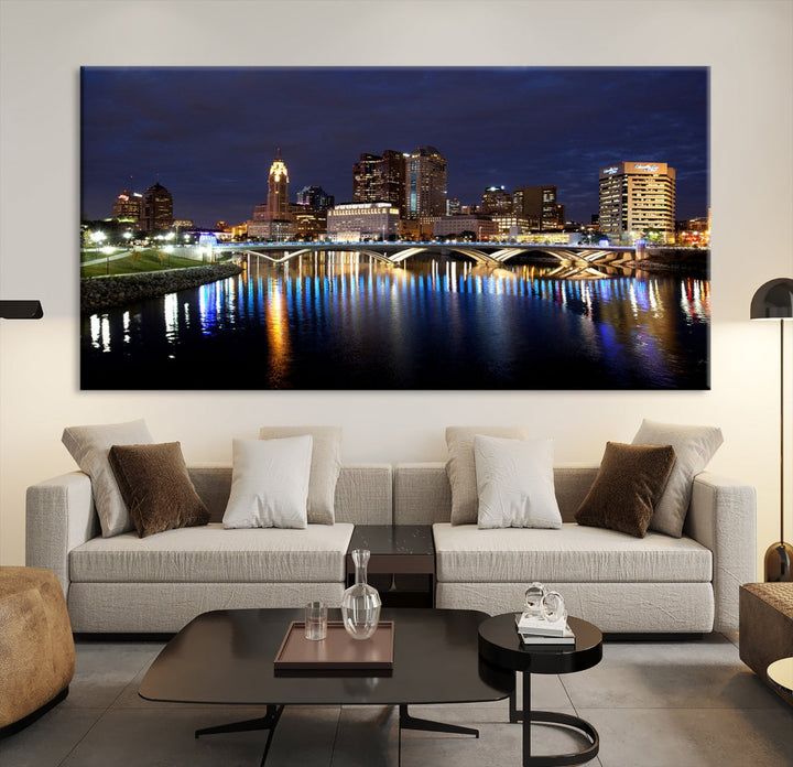 Columbus Cityscape Night Skyline Large Wall Art Canvas Print