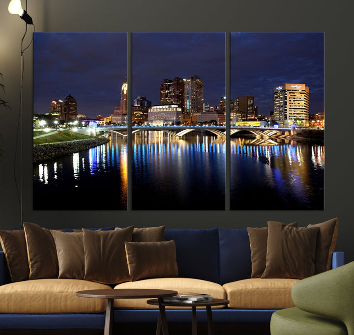 Columbus Cityscape Night Skyline Large Wall Art Canvas Print