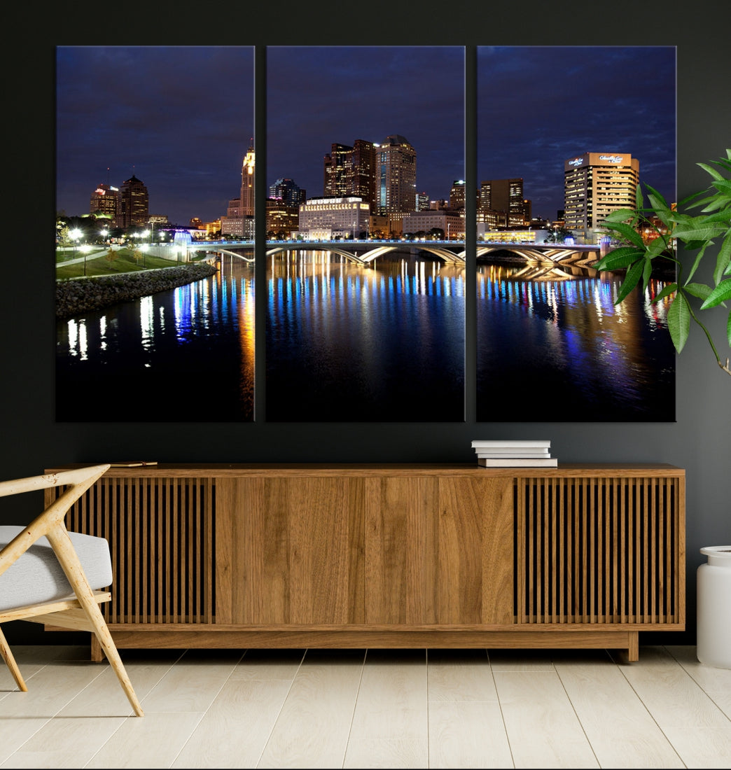 Columbus Cityscape Night Skyline Large Wall Art Canvas Print