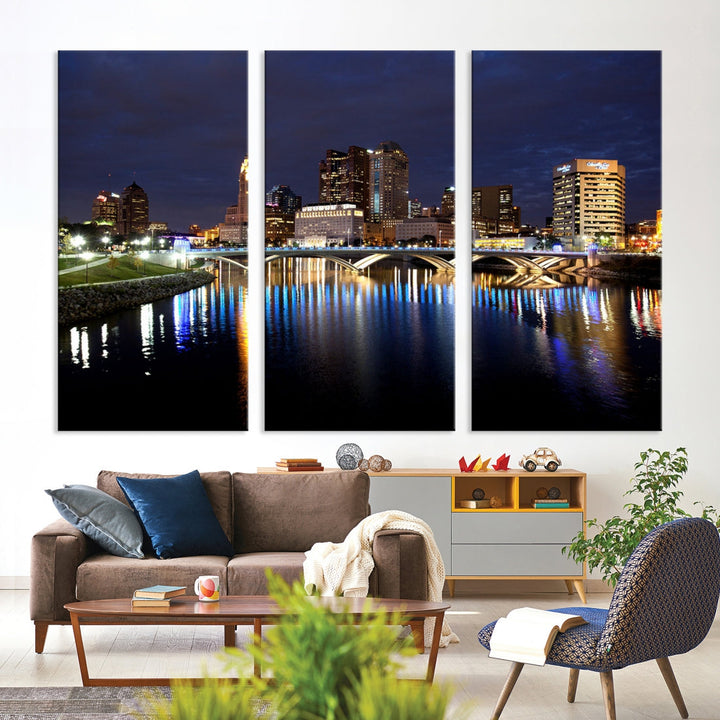 Columbus Cityscape Night Skyline Large Wall Art Canvas Print