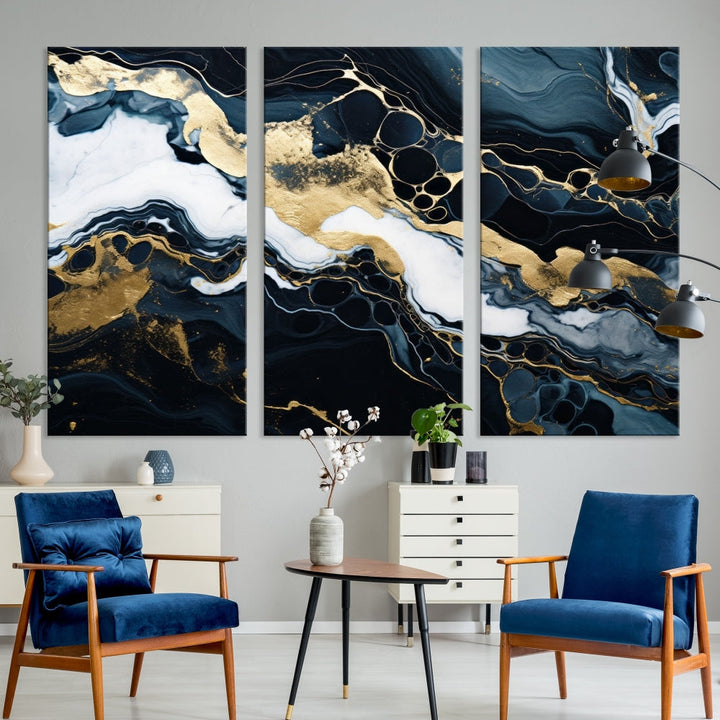 Contamporary Wall Art Abstract Painting, Printed Canvas Wall Art, Marble Decor, Large Framed Print Set of Panel