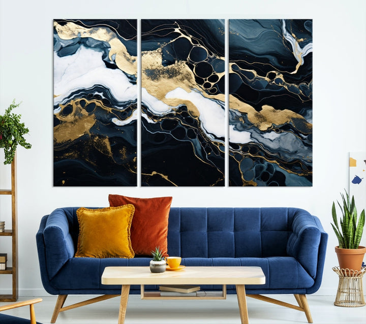 Contamporary Wall Art Abstract Painting, Printed Canvas Wall Art, Marble Decor, Large Framed Print Set of Panel