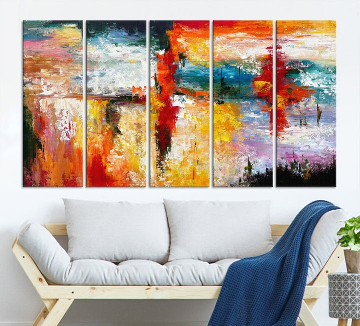 Contemporary Abstact Canvas Painting, Set of Living Room Wall Decor, Modern Large Wall Art Canvas Print