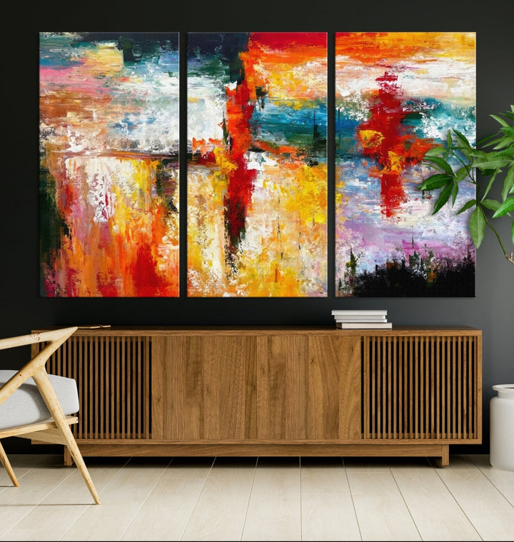 Contemporary Abstact Canvas Painting, Set of Living Room Wall Decor, Modern Large Wall Art Canvas Print