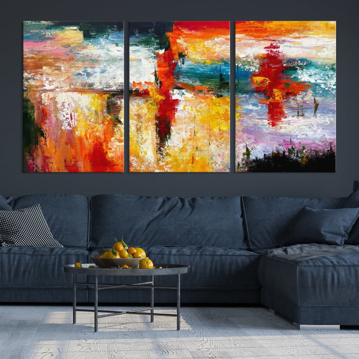 Contemporary Abstact Canvas Painting, Set of Living Room Wall Decor, Modern Large Wall Art Canvas Print