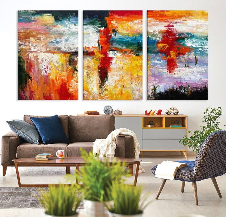 Contemporary Abstact Canvas Painting, Set of Living Room Wall Decor, Modern Large Wall Art Canvas Print