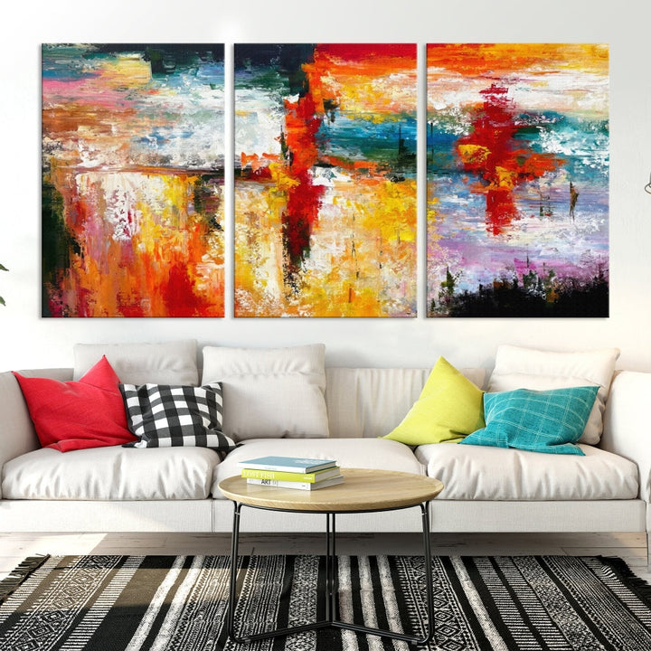 Contemporary Abstact Canvas Painting, Set of Living Room Wall Decor, Modern Large Wall Art Canvas Print