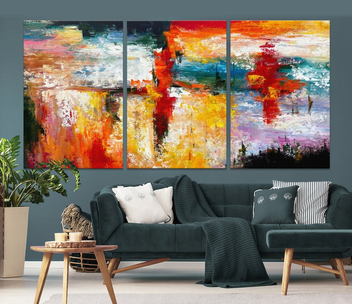 Contemporary Abstact Canvas Painting, Set of Living Room Wall Decor, Modern Large Wall Art Canvas Print