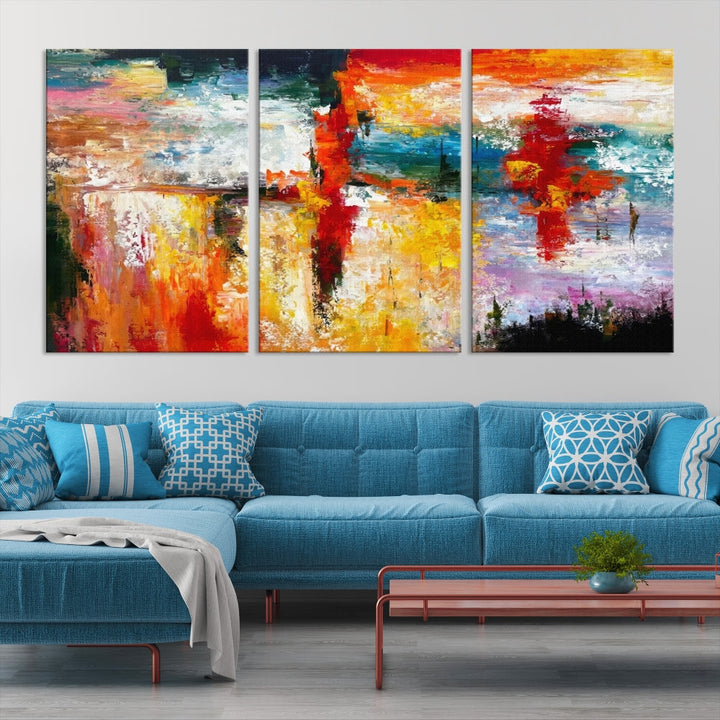 Contemporary Abstact Canvas Painting, Set of Living Room Wall Decor, Modern Large Wall Art Canvas Print