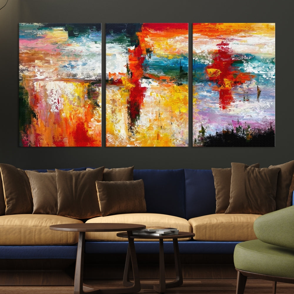 Contemporary Abstact Canvas Painting, Set of Living Room Wall Decor, Modern Large Wall Art Canvas Print