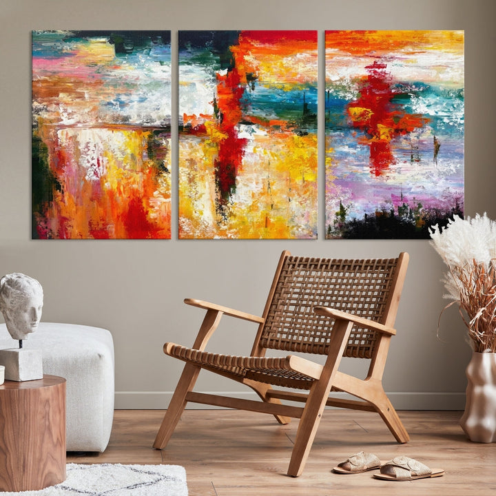 Contemporary Abstact Canvas Painting, Set of Living Room Wall Decor, Modern Large Wall Art Canvas Print