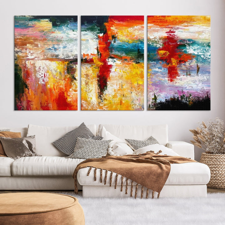 Contemporary Abstact Canvas Painting, Set of Living Room Wall Decor, Modern Large Wall Art Canvas Print