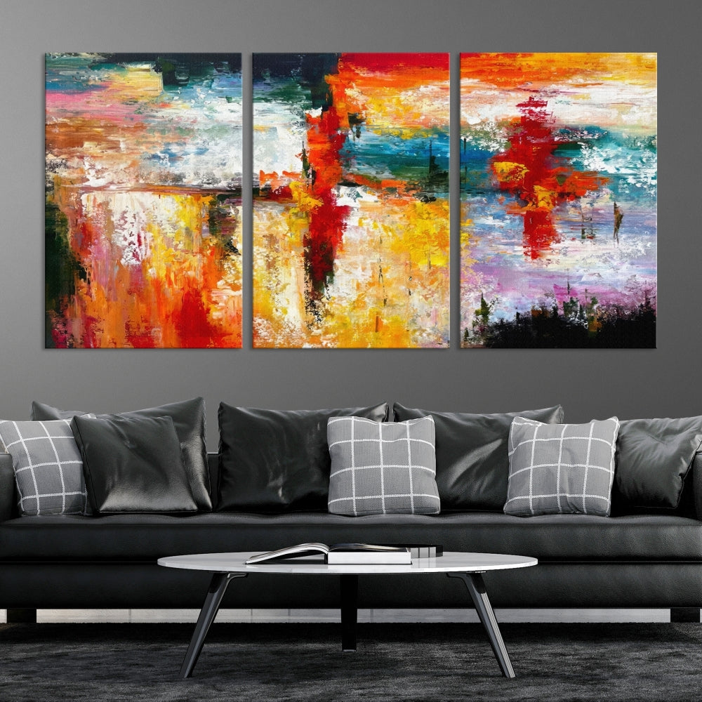 Contemporary Abstact Canvas Painting, Set of Living Room Wall Decor, Modern Large Wall Art Canvas Print