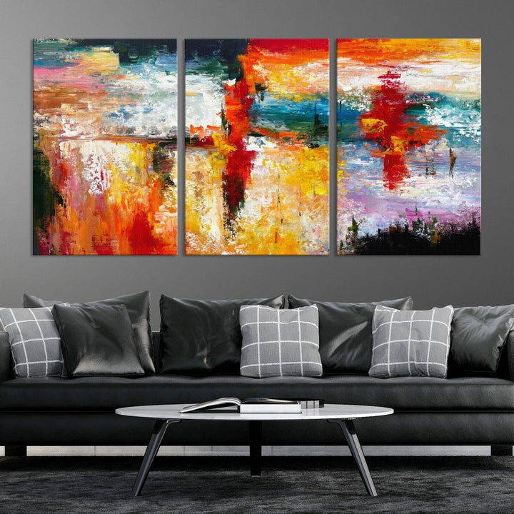 Contemporary Abstact Canvas Painting, Set of Living Room Wall Decor, Modern Large Wall Art Canvas Print