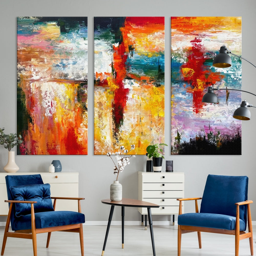 Contemporary Abstact Canvas Painting, Set of Living Room Wall Decor, Modern Large Wall Art Canvas Print