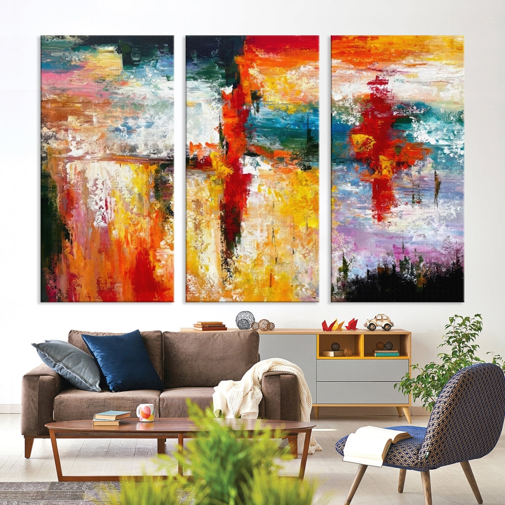 Contemporary Abstact Canvas Painting, Set of Living Room Wall Decor, Modern Large Wall Art Canvas Print