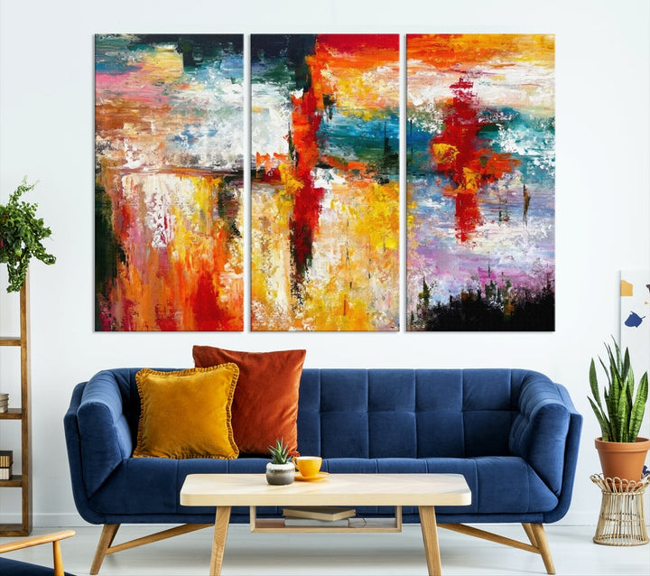 Contemporary Abstact Canvas Painting, Set of Living Room Wall Decor, Modern Large Wall Art Canvas Print