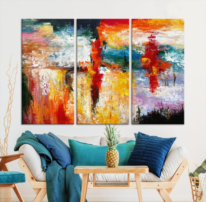 Contemporary Abstact Canvas Painting, Set of Living Room Wall Decor, Modern Large Wall Art Canvas Print