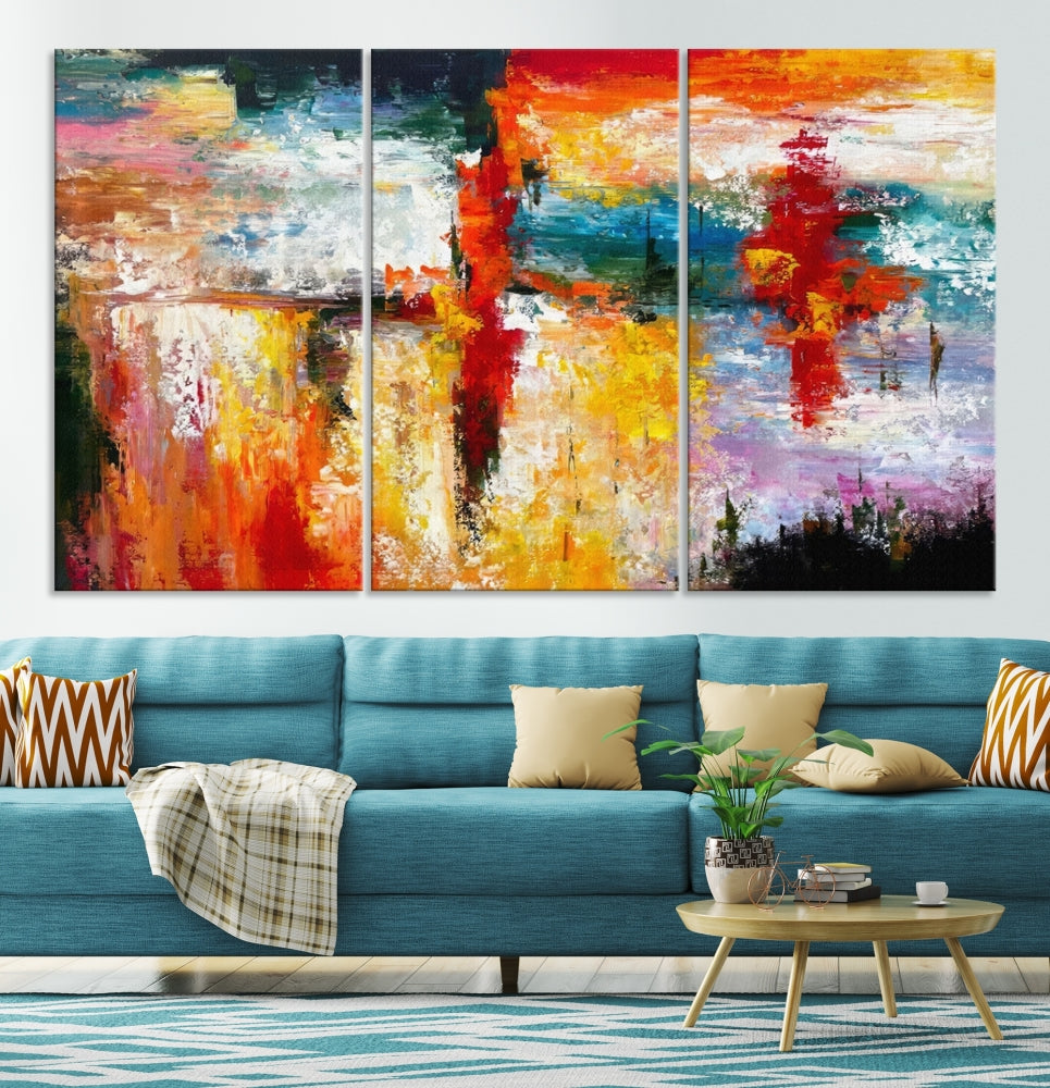 Contemporary Abstact Canvas Painting, Set of Living Room Wall Decor, Modern Large Wall Art Canvas Print