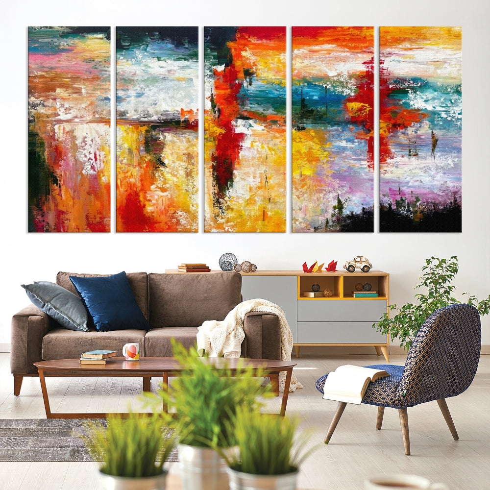 Contemporary Abstact Canvas Painting, Set of Living Room Wall Decor, Modern Large Wall Art Canvas Print