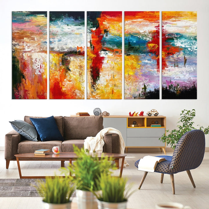 Contemporary Abstact Canvas Painting, Set of Living Room Wall Decor, Modern Large Wall Art Canvas Print